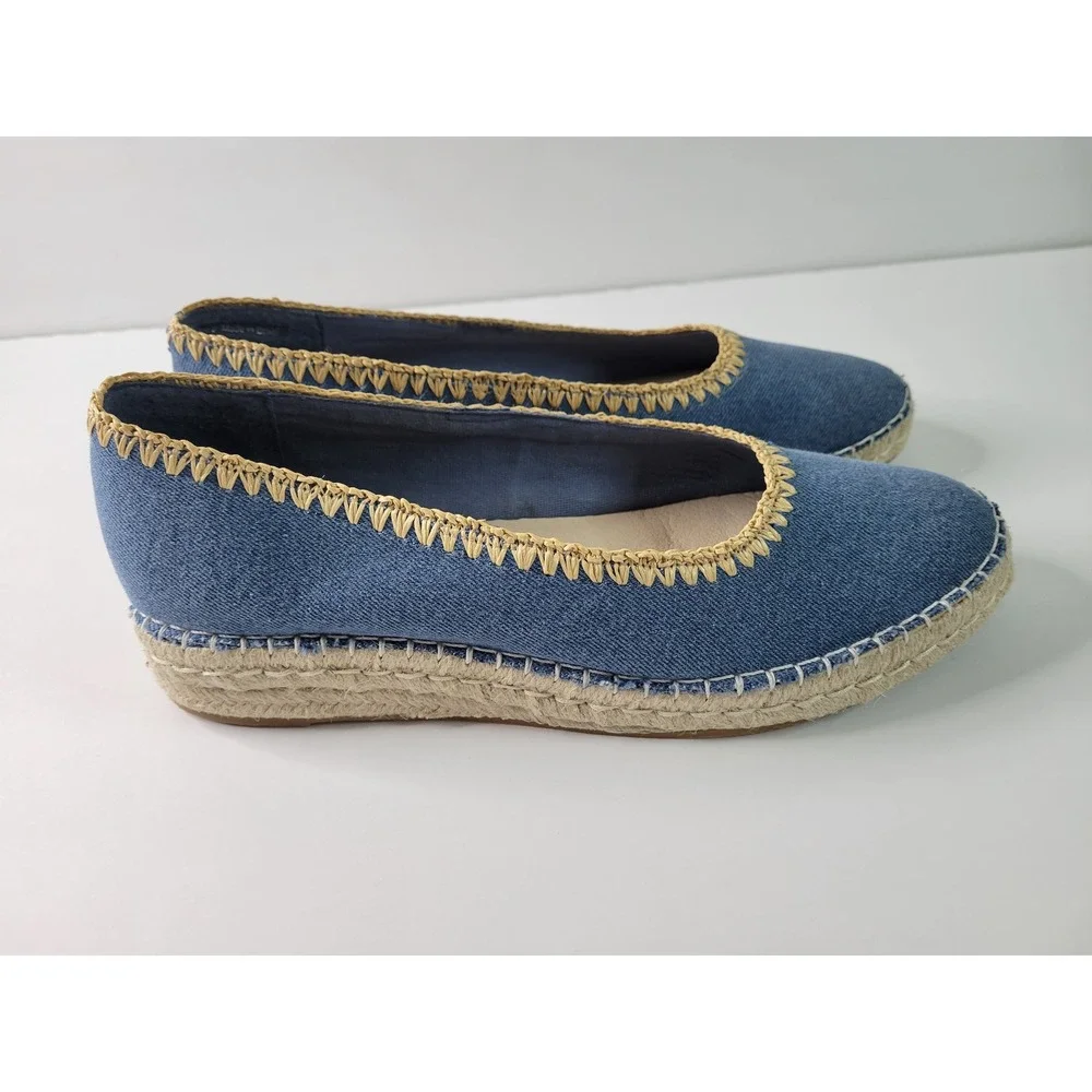 Dolce Vita Blue Denim Espadrille Flats Woven‎ Trim Slip On Shoes sz 9